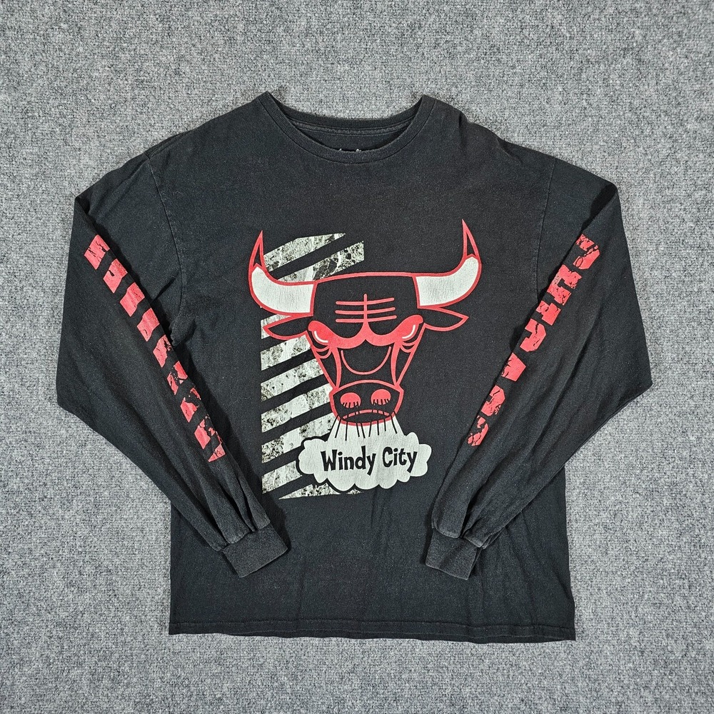 NBA‎ Chicago Bulls Long Sleeve Graphic Print T Shirt Black/Red Men's Size Large